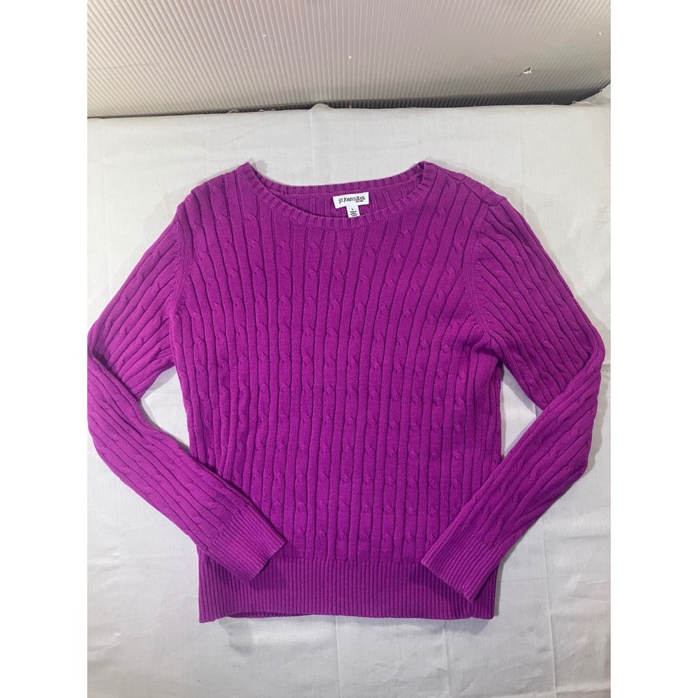 St Johns Bay Womens Purple Cable Knit Crew‎ Neck Sweater Size L